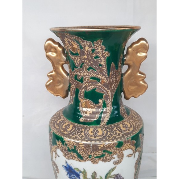 LARGE 10.5" Chinese Porcelain Vase with Gold Gilded Handles Hand Painted - Picture 6 of 10